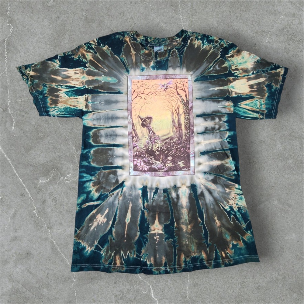 Anvil Shirt Mens XL Teal Tie Dye Fantasy M DuBois Art Tee Witch 1999 Vintage
